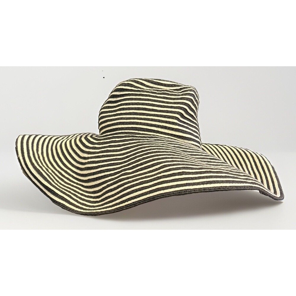 Daniele Meucci Wide Brim Floppy Straw Sun Hat Made Italy Black White Stripe 19”